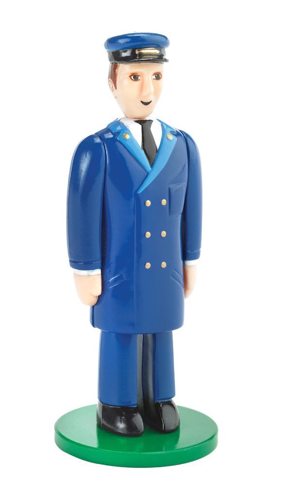 conductor in blue uniform christmas trains g scale